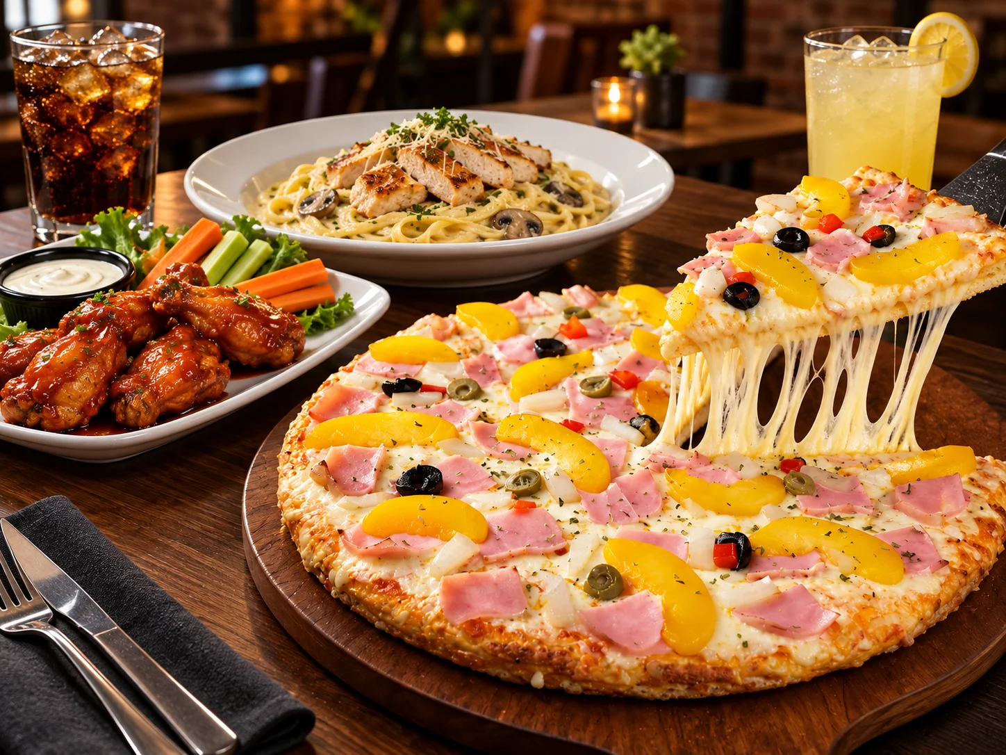 Variedad de platos de Roy Pizza